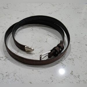 Women' Croc Embossed Brown Belt With Silver Buckle